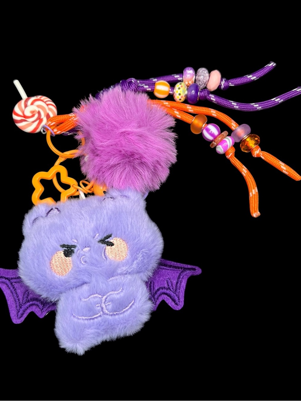 Purple Plush Bat Keychain Pom Pom Tassel Bag Charm 🎃💜🦇